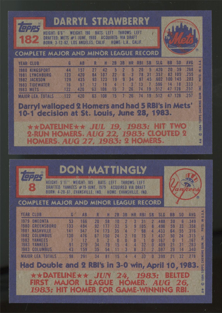 1984 Topps Baseball Complete Set (792) NM-MT Mattingly Strawberry RC