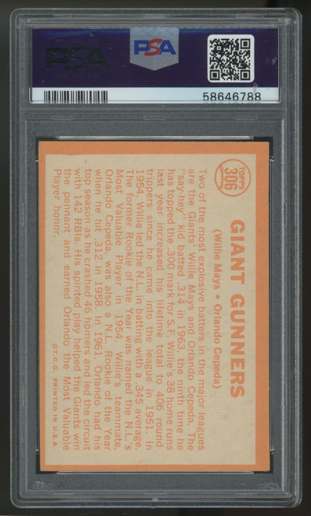 1964 Topps Willie Mays/Orlando Cepeda Giant Gunners #306 PSA 6 *788