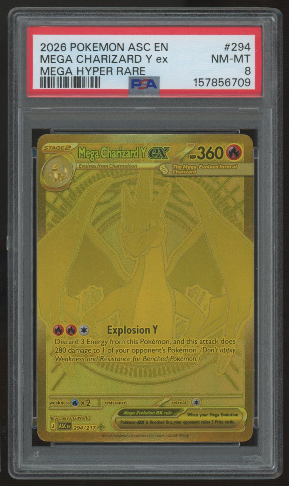 2026 Pokemon Mega Charizard Y ex Ascended Heroes Hyper Rare #294 PSA 8