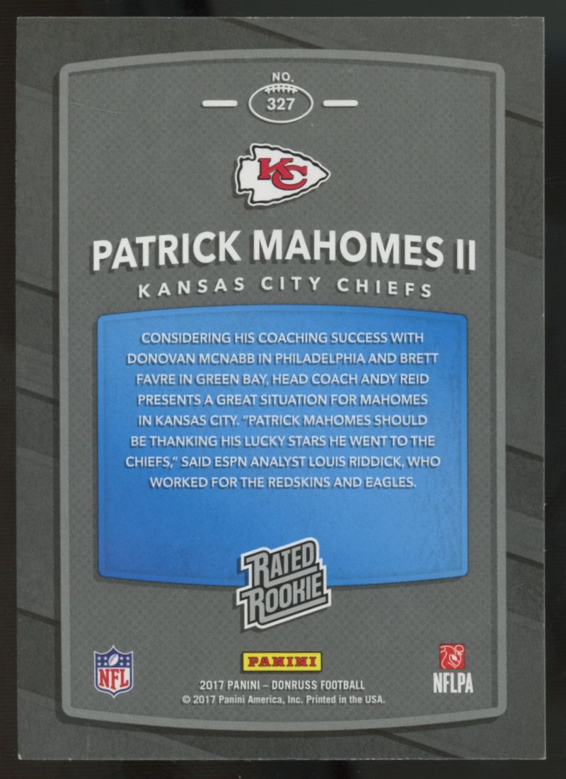 2017 Panini Donruss Patrick Mahomes II RC Rated Rookie #327 "C"