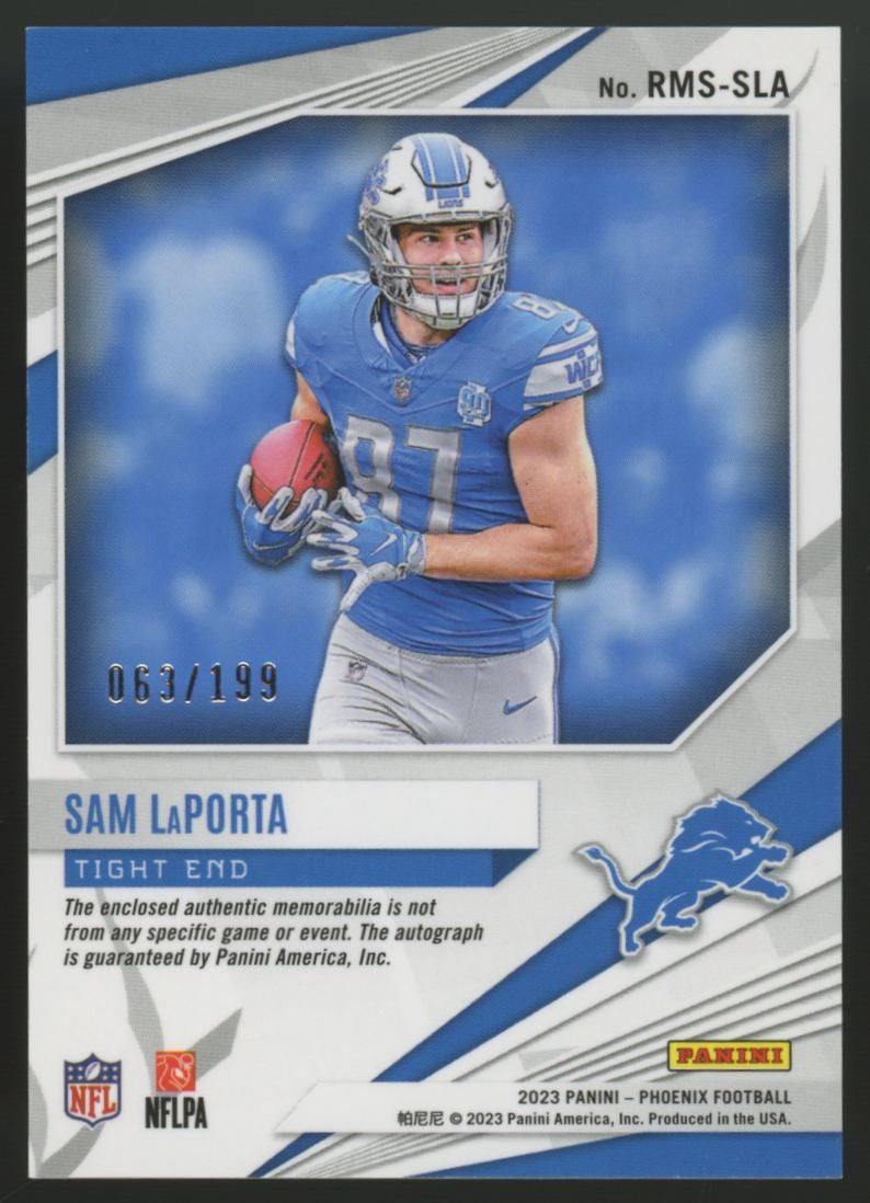 2023 Phoenix Football Sam LaPorta RC Patch Auto RPA Rising Rookies /199 #RMS-SLA
