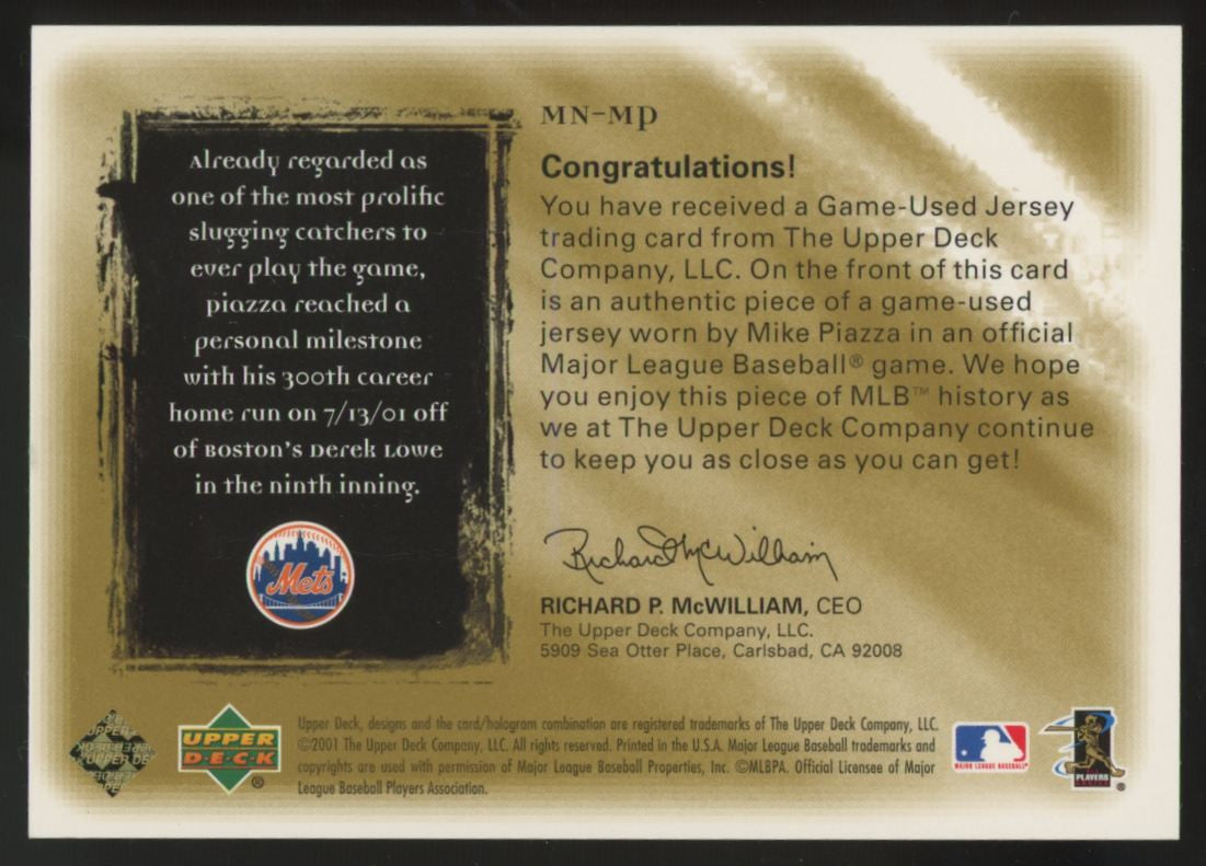 2001 Ultimate Collection Mike Piazza Magic Numbers Game Jersey Gold Patch /15