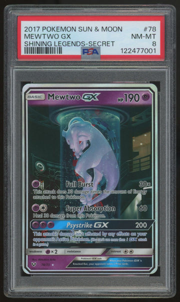 2017 Pokemon Mewtwo GX Shining Legends Secret #78 PSA 8 (B)