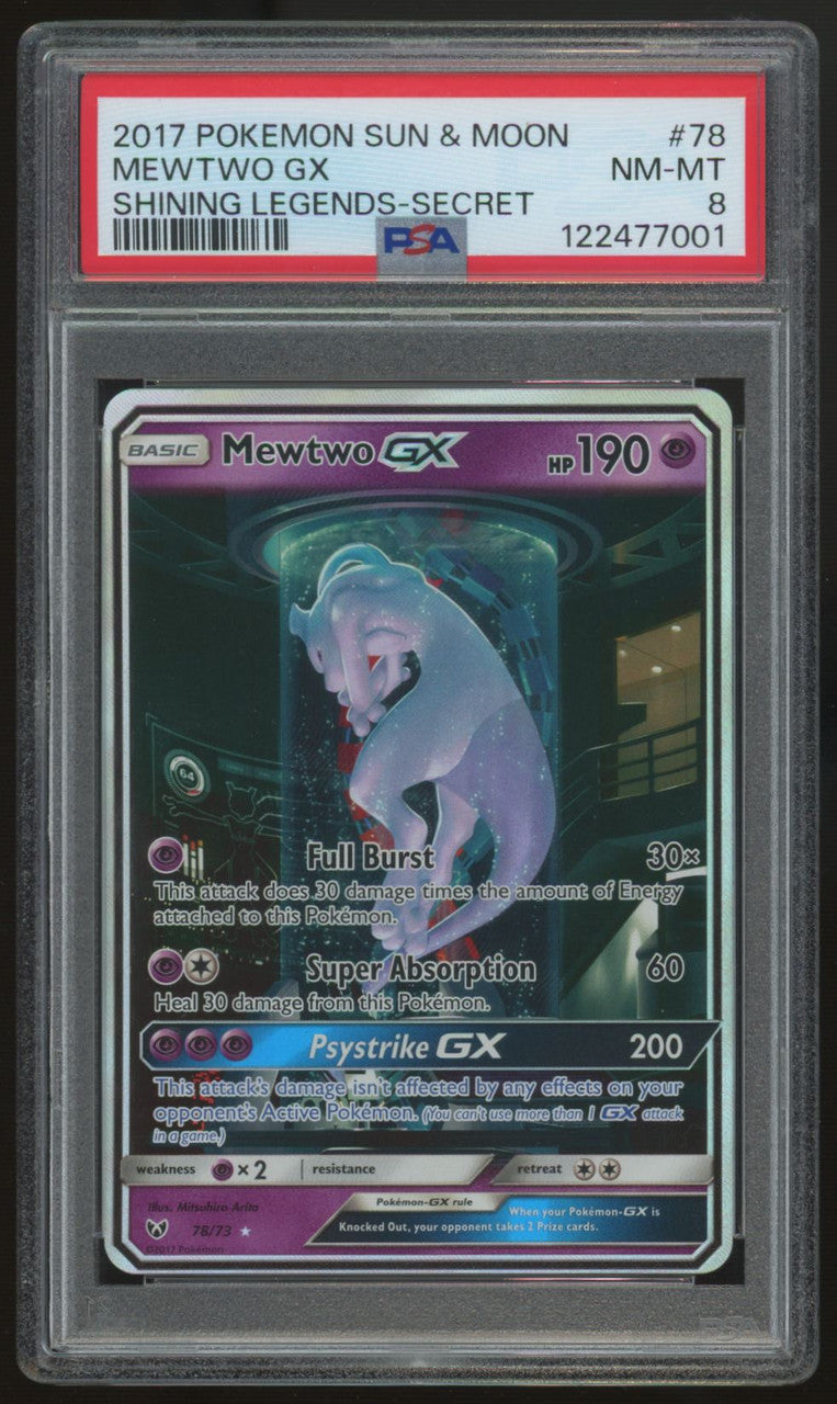 2017 Pokemon Mewtwo GX Shining Legends Secret #78 PSA 8 (B)
