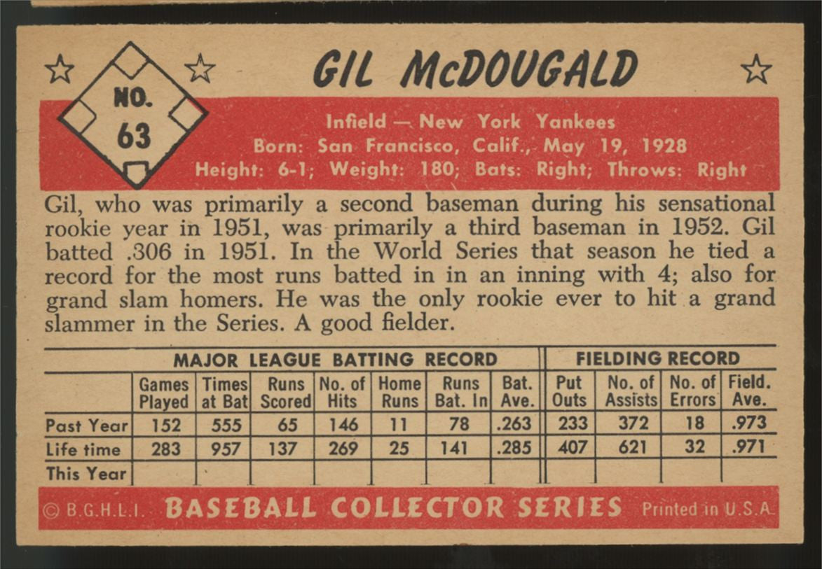 1953 Bowman Color Gil McDougald #63 EX/MT
