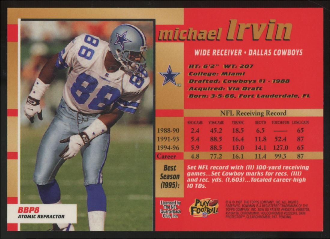 1997 Bowman's Best Preview Michael Irvin Atomic Refractor #BBP8