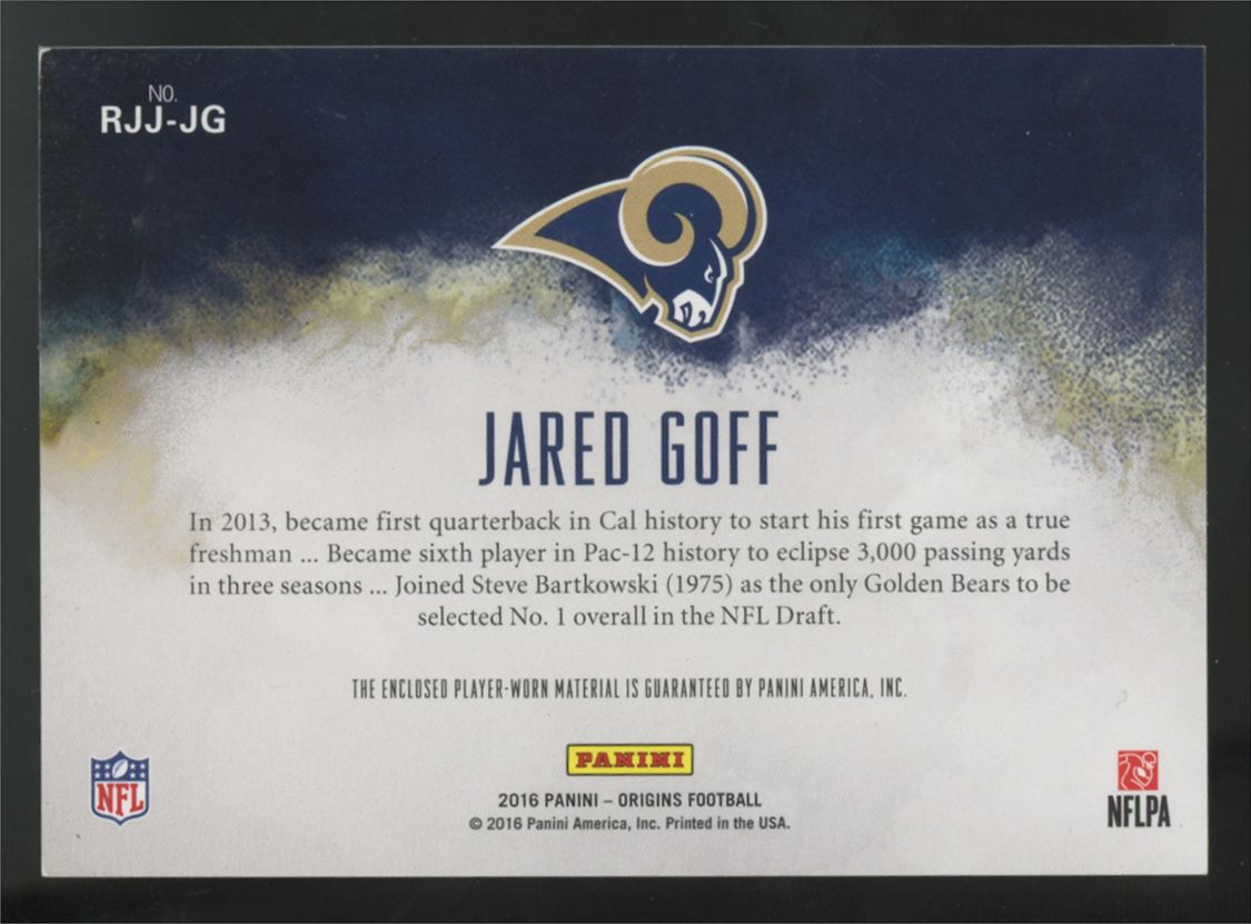 2016 Panini Origins Jared Goff RC Blue Jumbo Patch /49 #RJJ-JG