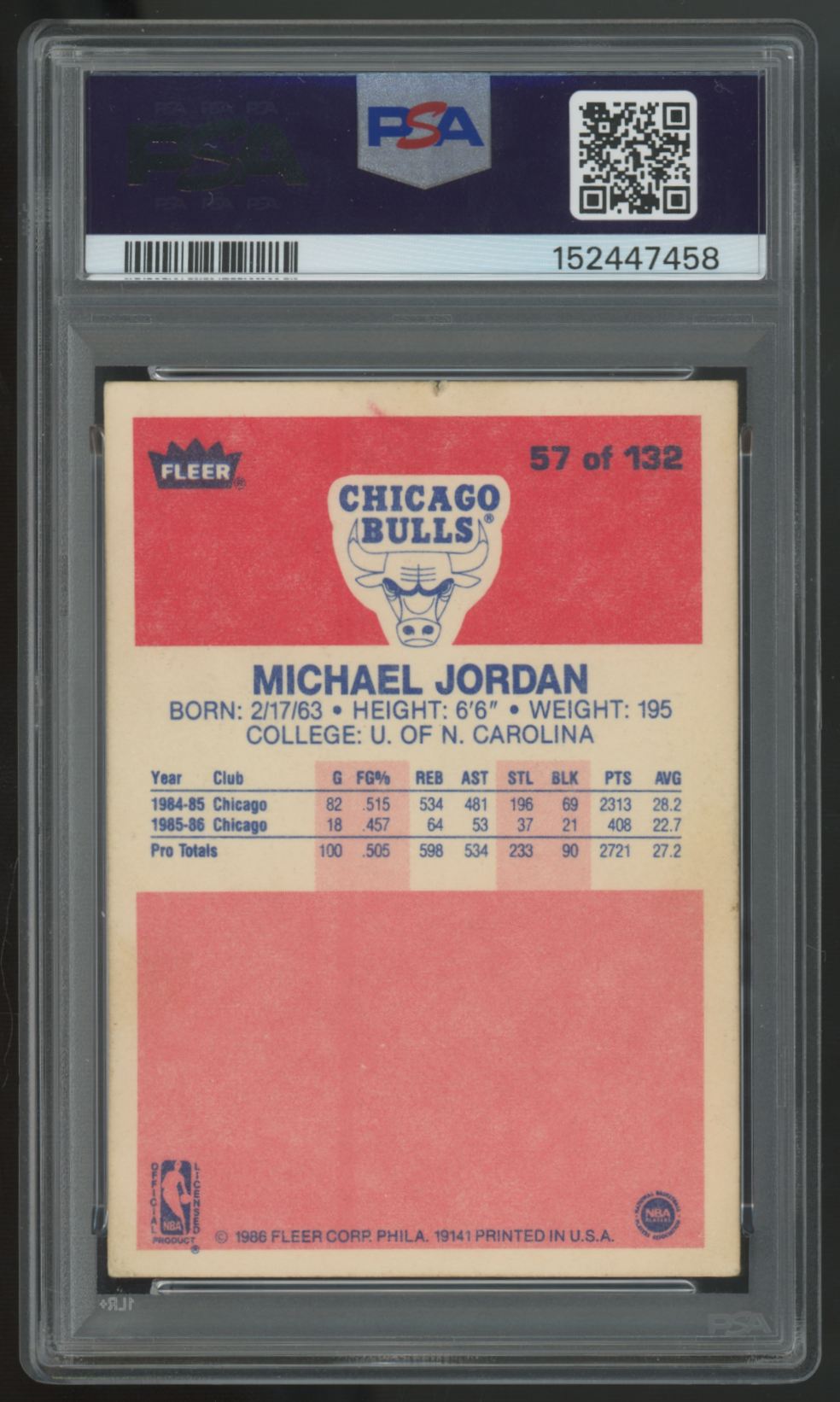1986-87 Fleer Michael Jordan RC #57 PSA 1