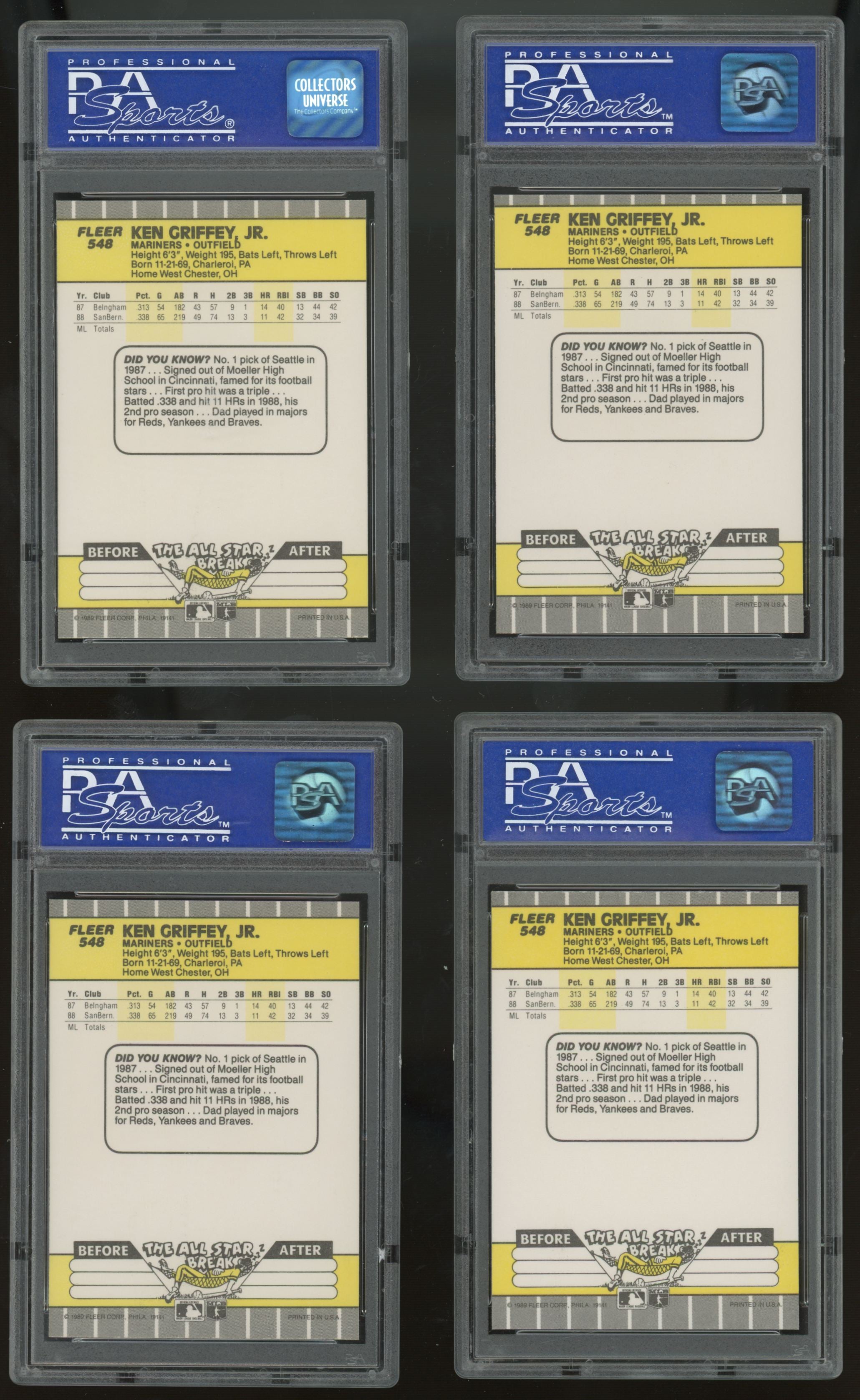 1989 Fleer Ken Griffey Jr. RC #548 PSA 9 Lot of 10 "B"