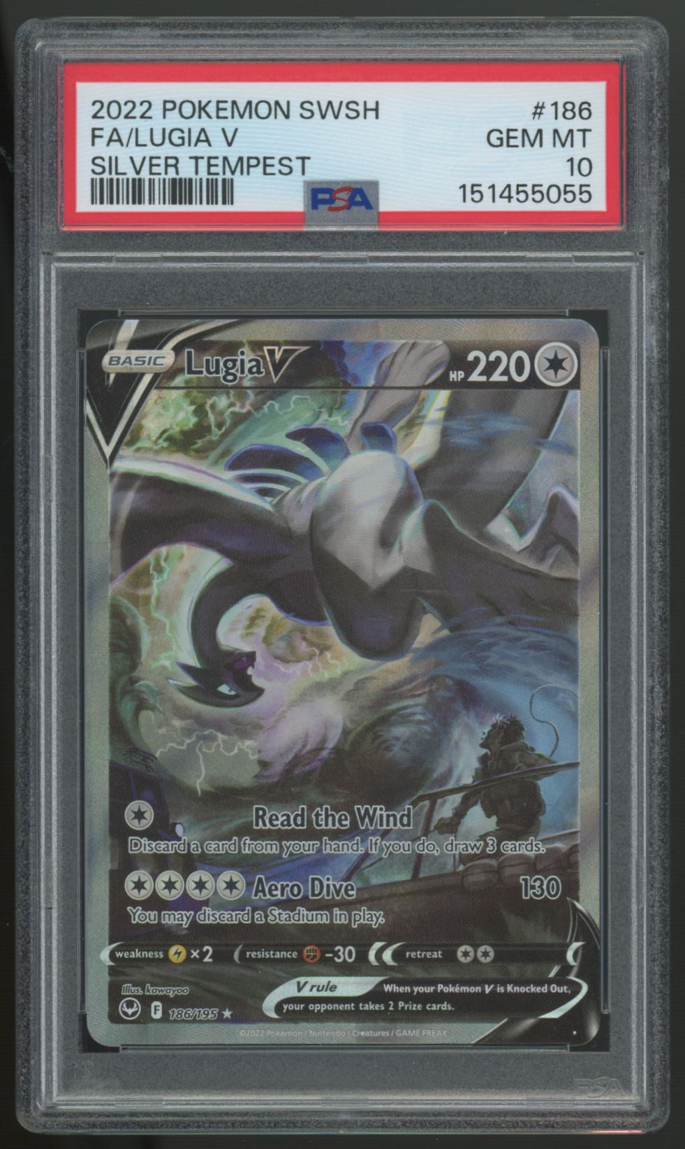 2022 Pokemon Lugia V Silver Tempest Full Art #186 PSA 10 *055