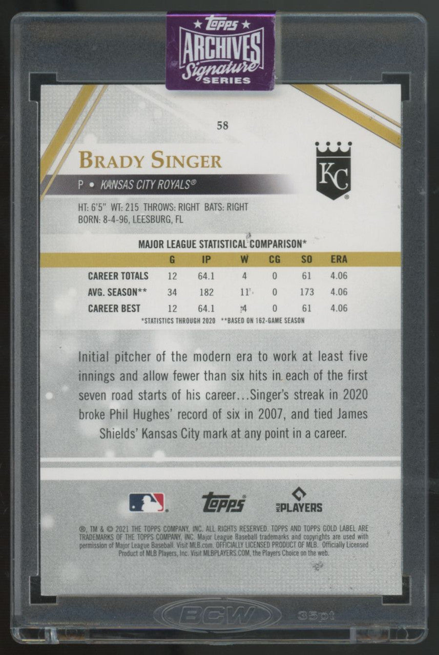 2025 Topps Archives Signature Series Brady Singer RC Auto 1/1 #58