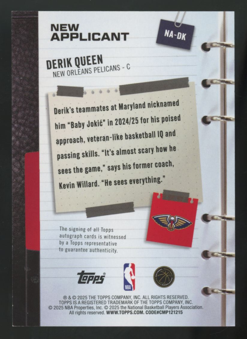 2025-26 Topps Derik Queen RC New Applicant Auto #NA-DK