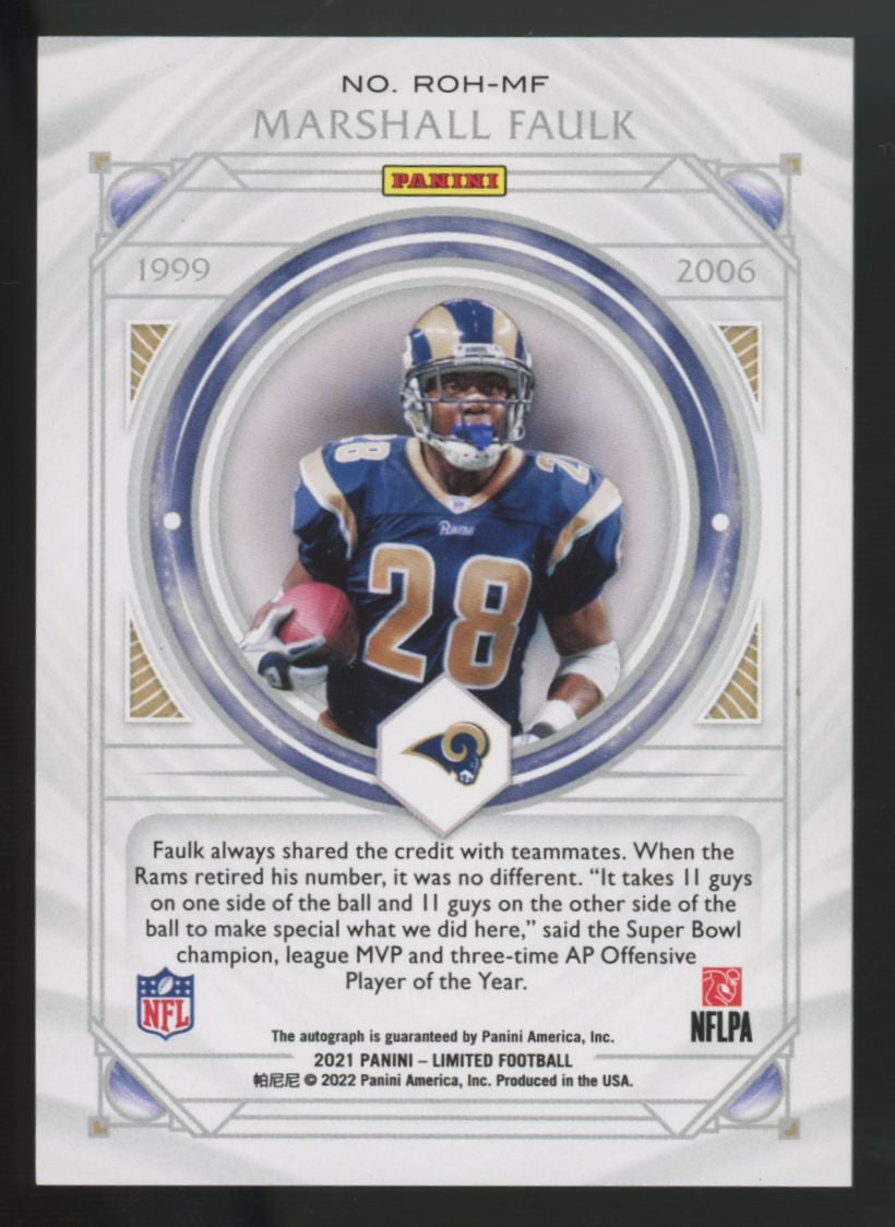 2021 Panini Limited Marshall Faulk Ring Of Honor Gold Auto /15 #ROH-MF