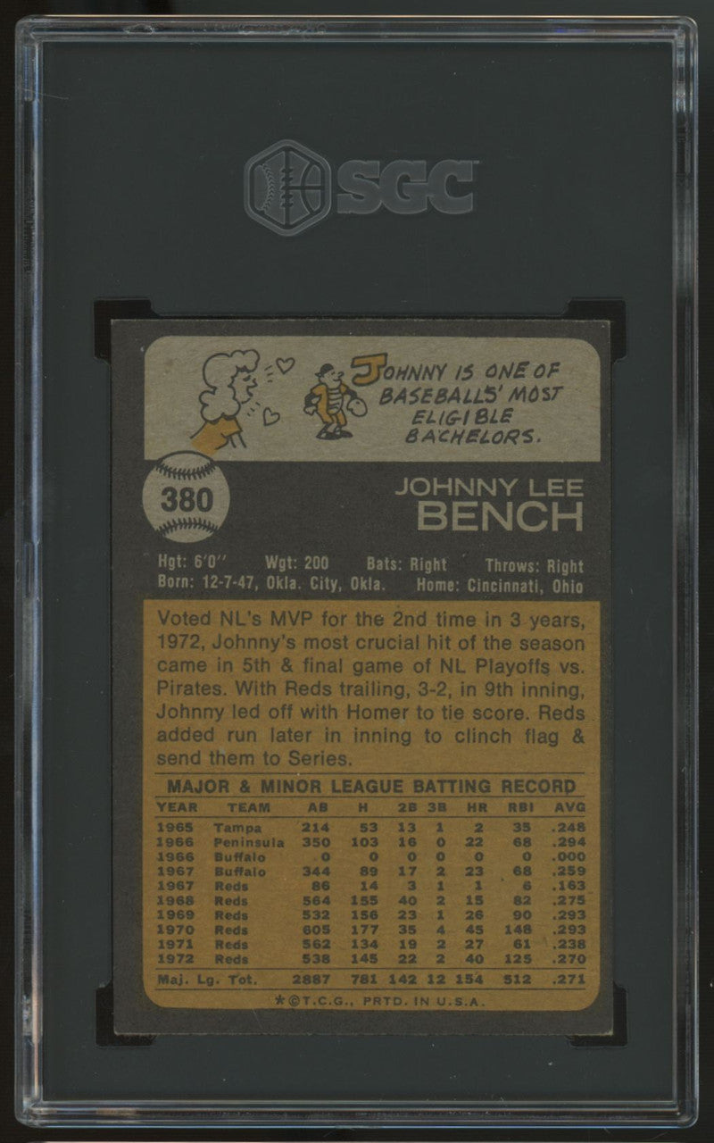 1973 Topps Johnny Bench #380 SGC 7