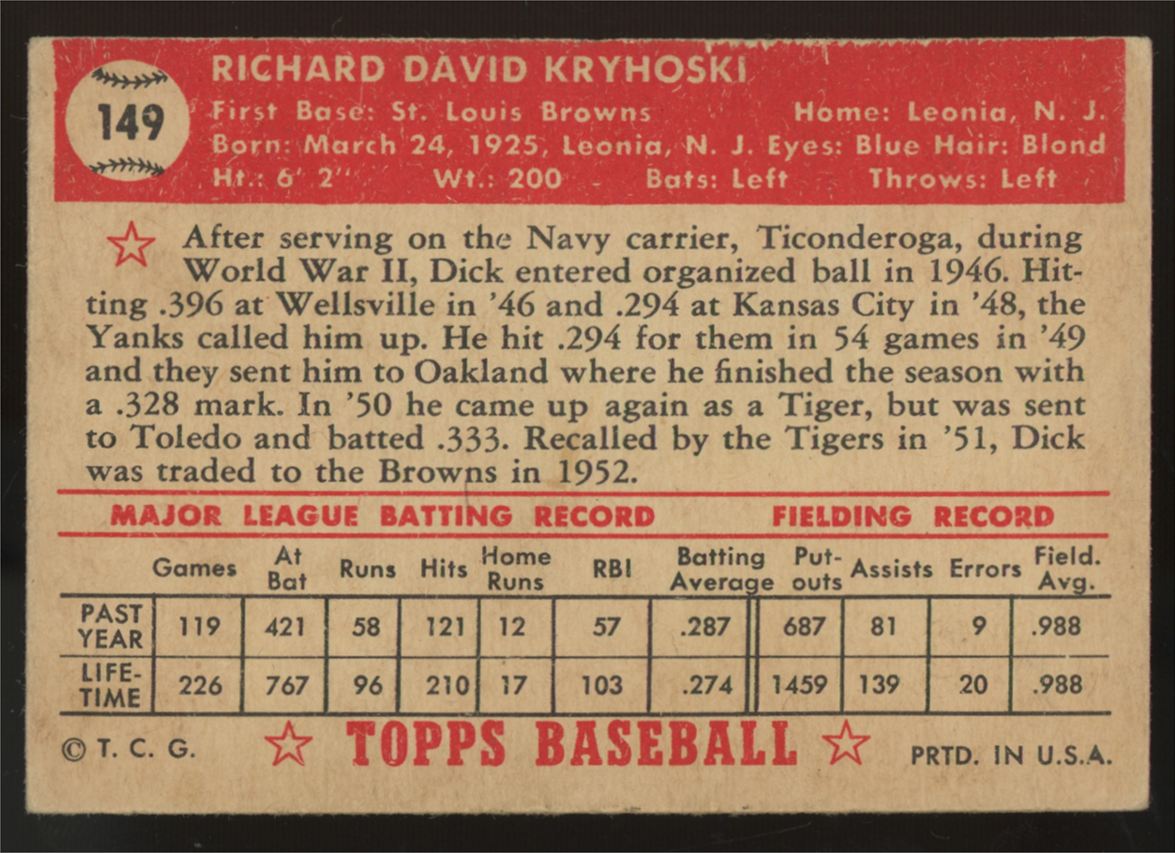 1952 Topps Dick Kryhoski #149 VG/EX