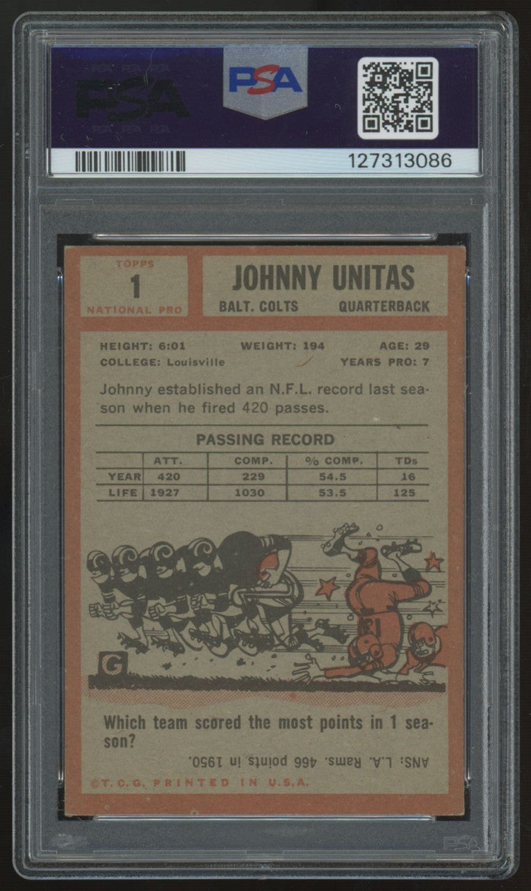 1962 Topps Johnny Unitas #1 PSA 4 *086