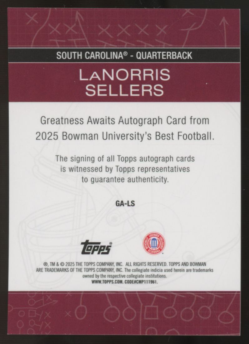 2025 Bowman Best University LaNorris Sellers Greatness Awaits Auto #GA-LS
