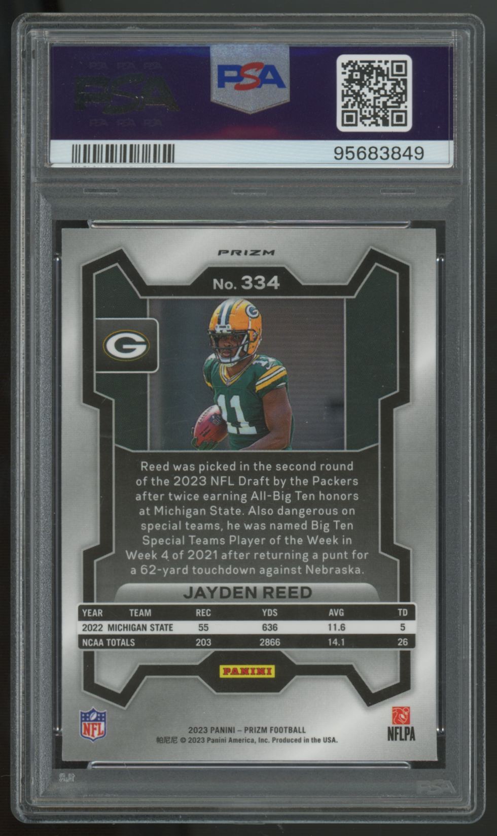 2023 Panini Prizm Jayden Reed RC Pink #334 PSA 9