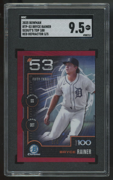 2025 Bowman Chrome Bryce Rainer Scout's Top 100 Red /5 #BTP-53 SGC 9.5