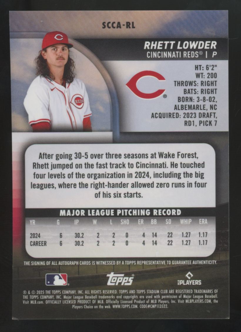 2025 Topps Stadium Club Chrome Rhett Lowder RC Gold Auto /50 #SCCA-RL