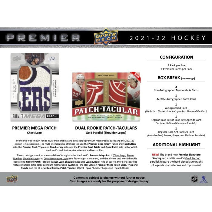 2021/22 Upper Deck Premier Hockey Hobby Box