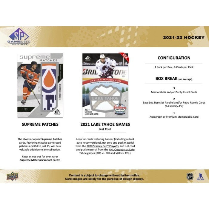 2021/22 Upper Deck SP Game Used Hockey Hobby Box
