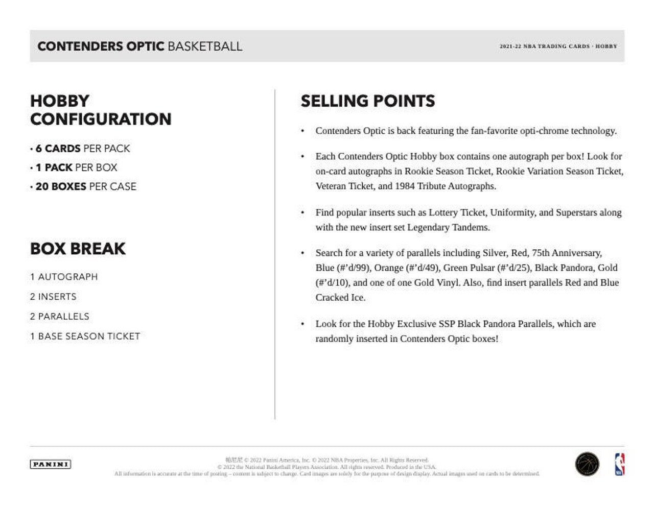 2021/22 Panini Contenders Optic Basketball Hobby Box