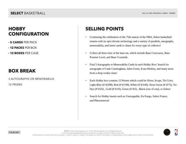 2021/22 Panini Select Basketball Hobby Box