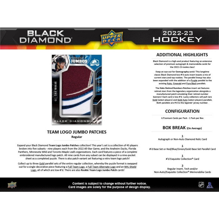 2022/23 Upper Deck Black Diamond Hockey Hobby Box