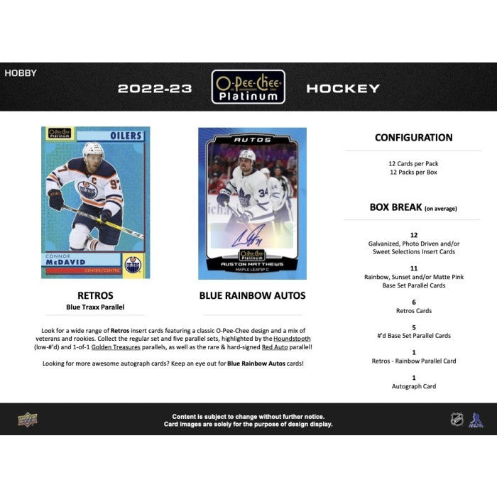 2022/23 Upper Deck O-Pee-Chee Platinum Hockey Hobby Box