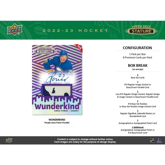 2022/23 Upper Deck Stature Hockey Hobby Box