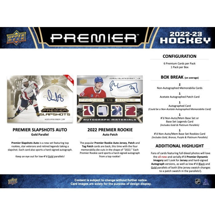 2022/23 Upper Deck Premier Hockey Hobby Box