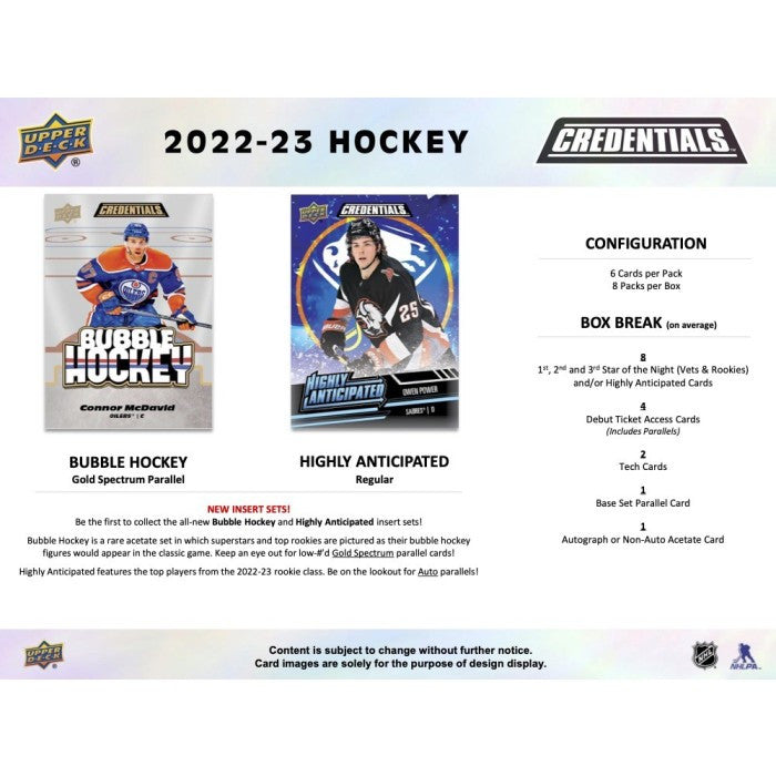 2022/23 Upper Deck Credentials Hockey Hobby Box