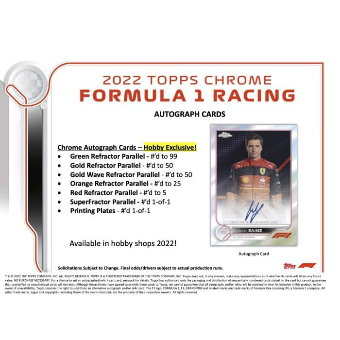 2022 Topps F1 Formula One Chrome Racing Hobby Box