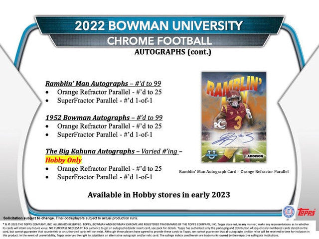 2022 Bowman Chrome University Football Hobby Box