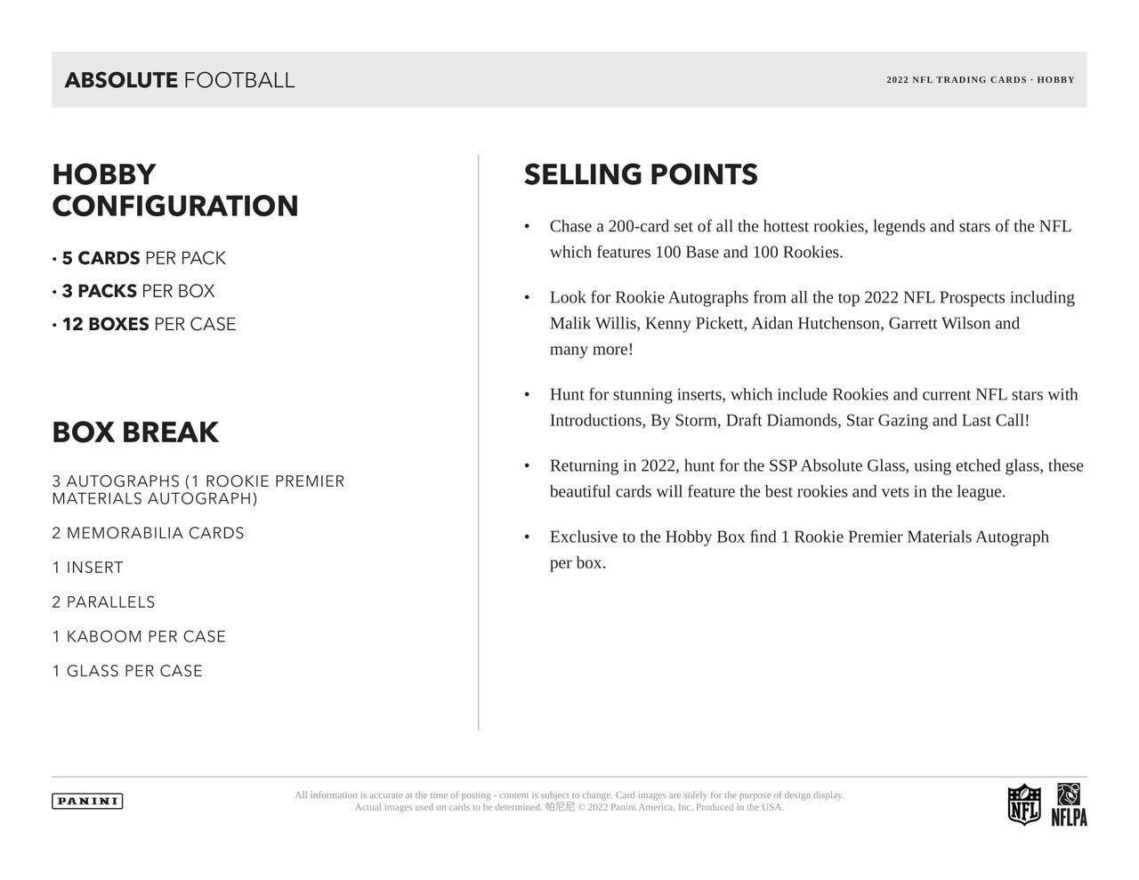2022 Panini Absolute Football Hobby Case