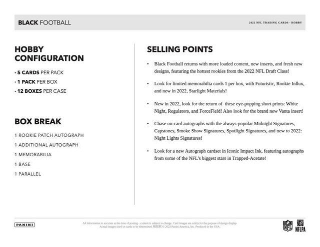 2022 Panini Black Football Hobby Box