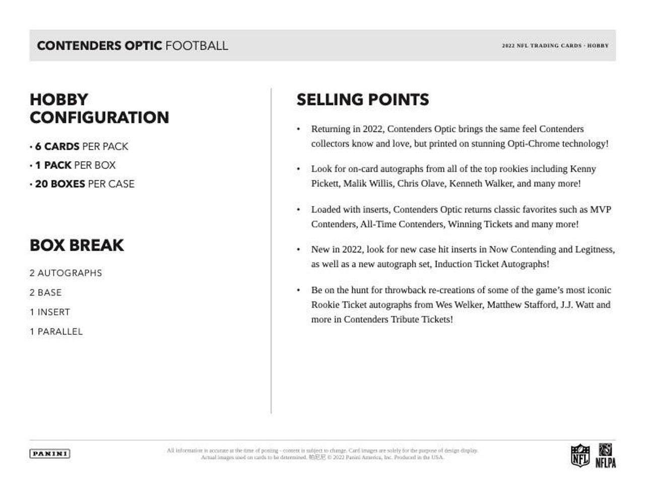2022 Panini Contenders Optic Football Hobby Box
