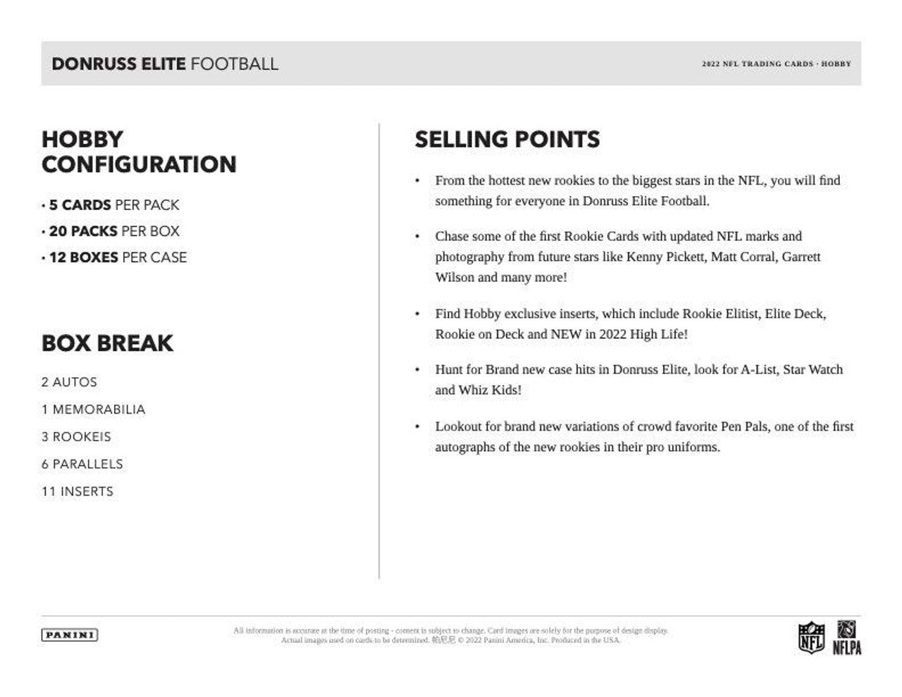 2022 Panini Donruss Elite Football Hobby Box