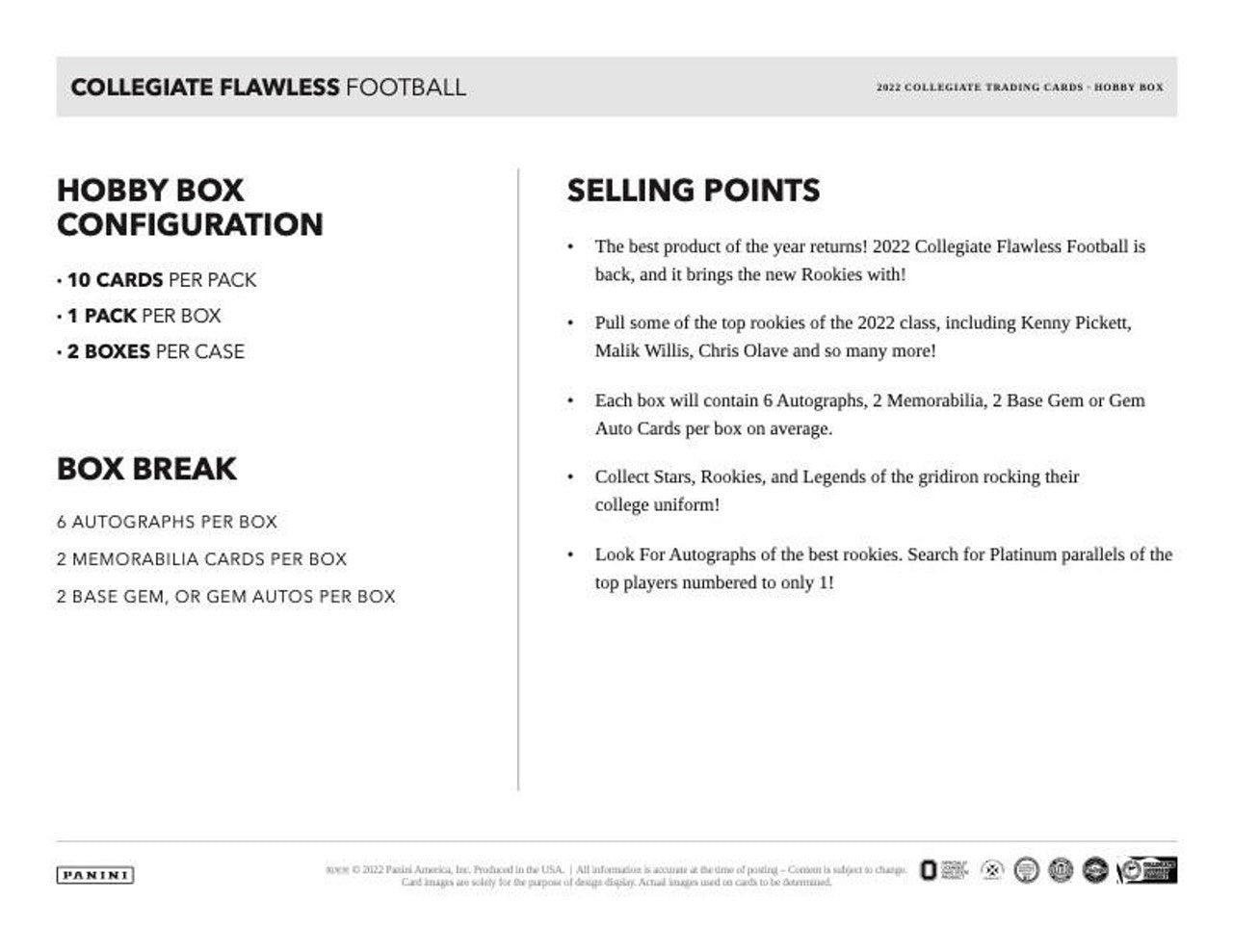 2022 Panini Flawless Collegiate Football 2-Box Case