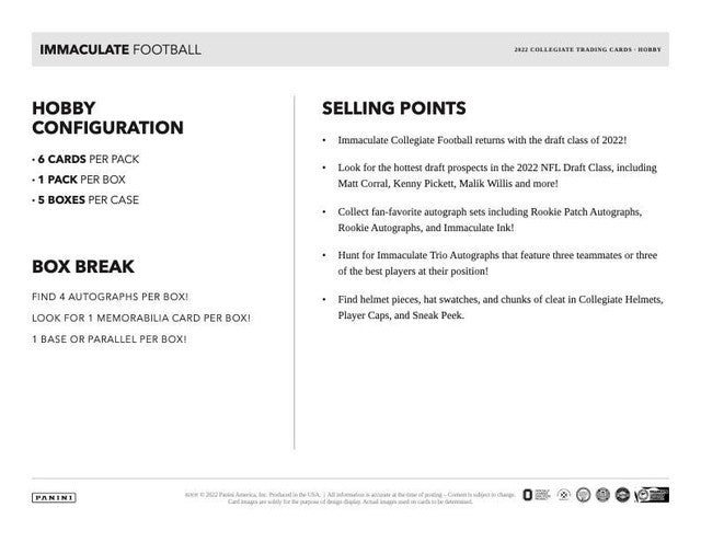 2022 Panini Immaculate Collegiate Football Box
