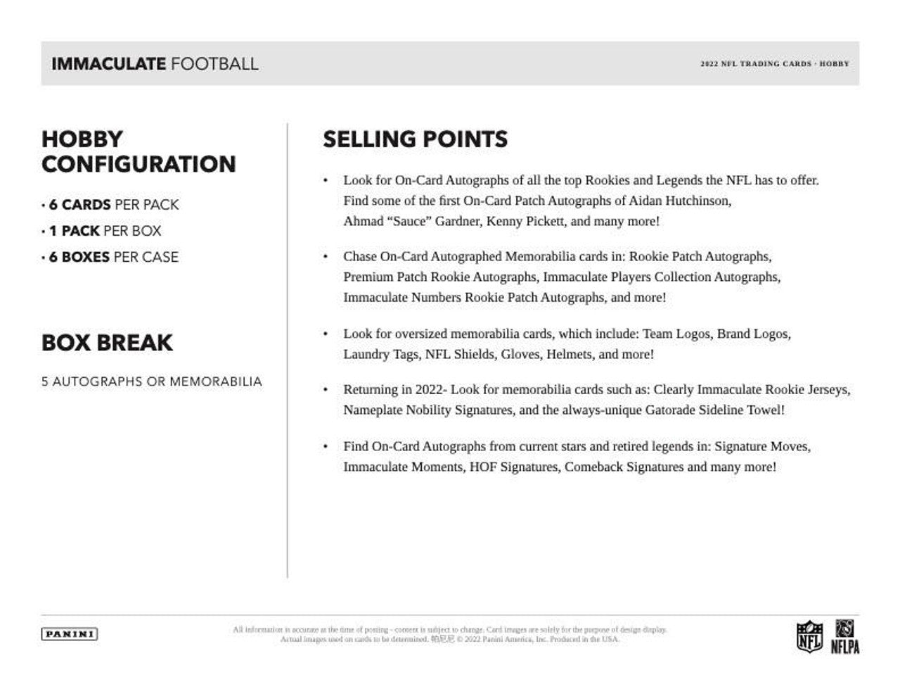 2022 Panini Immaculate NFL Football Hobby Box