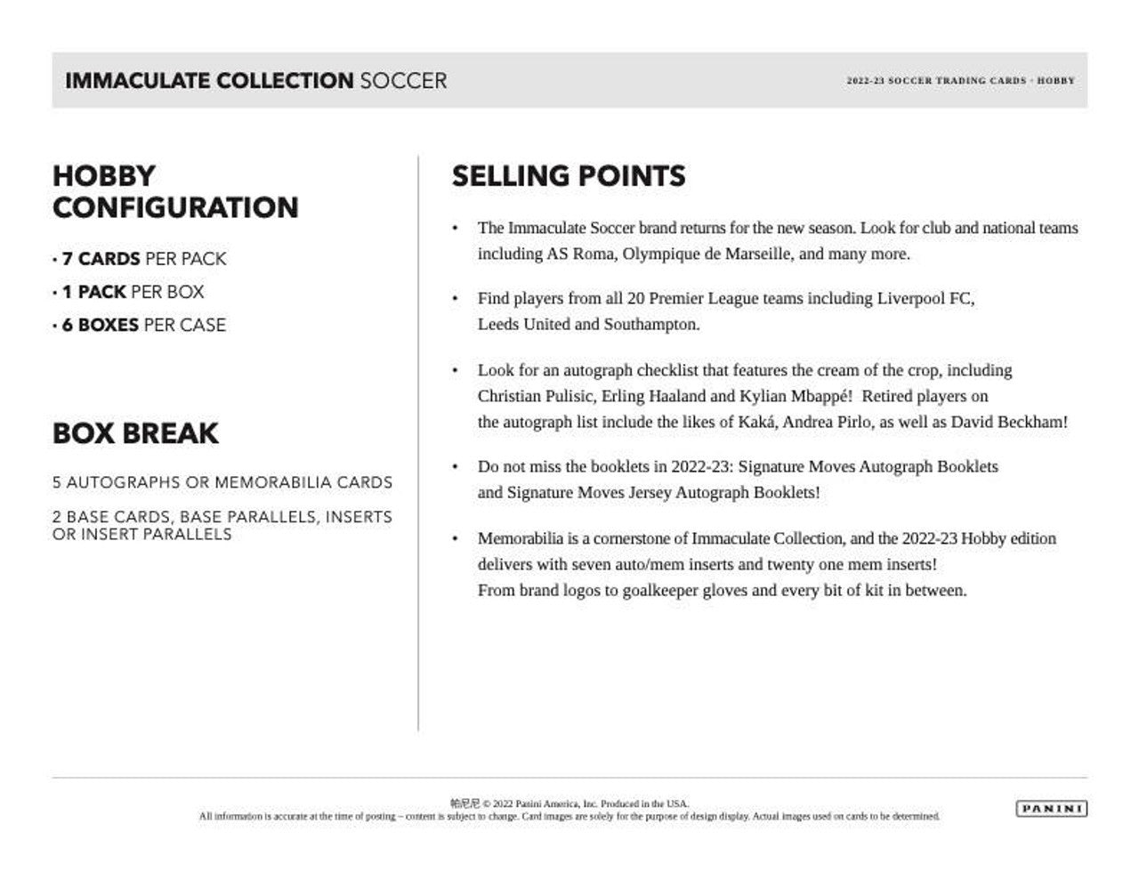 2022-23 Panini Immaculate Collection Soccer Hobby Box
