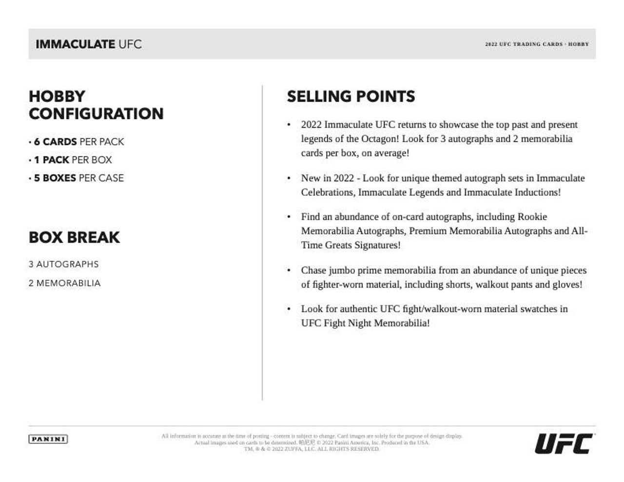 2022 Panini Immaculate UFC Hobby Box