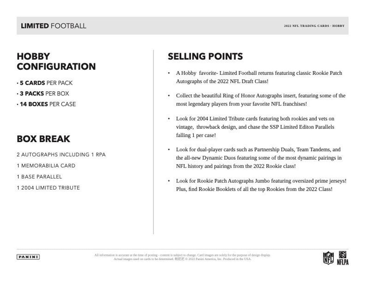 2022 Panini Limited Football Hobby Box