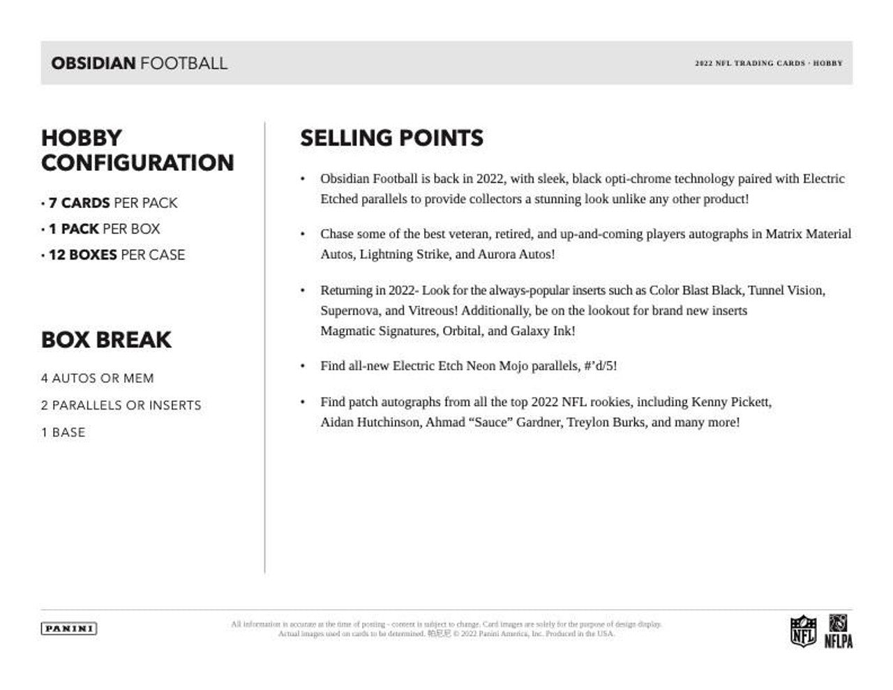 2022 Panini Obsidian Football Hobby Box