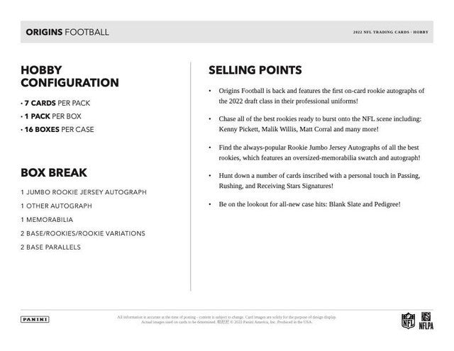 2022 Panini Origins Hobby Football Box