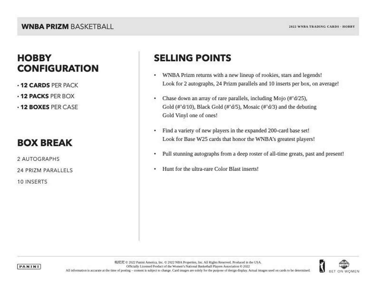 2022 Panini Prizm WNBA Basketball Hobby Box