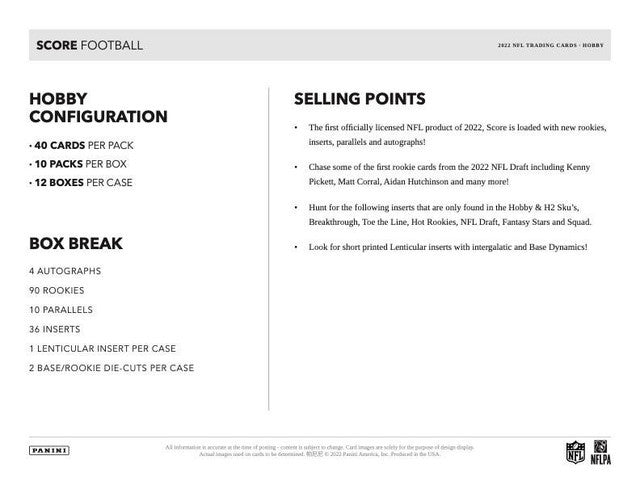 2022 Panini Score Football Hobby Box