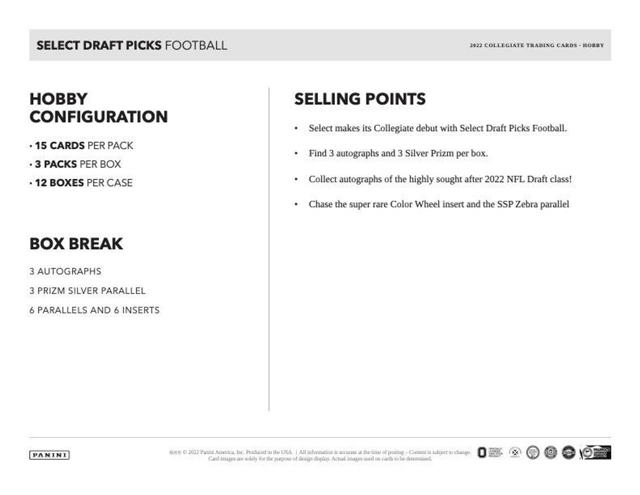 2022 Panini Select Draft Picks Football Hobby Box